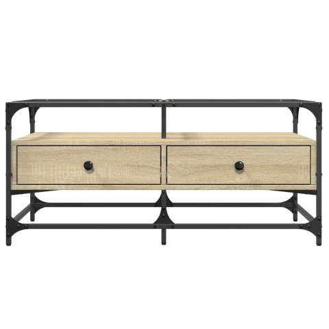 STOLIK KAWOWY ZE SZKLANYM BLATEM DĄB SONOMA 98,5X50X45CM