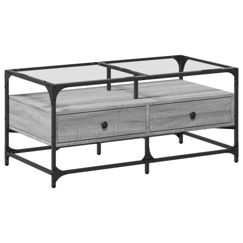 STOLIK KAWOWY ZE SZKLANYM BLATEM SZARY DĄB SONOMA 98,5X50X45CM