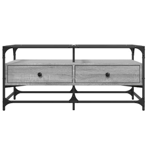 STOLIK KAWOWY ZE SZKLANYM BLATEM SZARY DĄB SONOMA 98,5X50X45CM