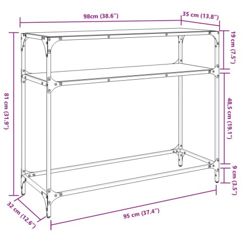 STOLIK KONSOLOWY Z PRZEZROCZYSTYM SZKLANYM BLATEM 98X35X81CM