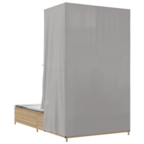 PODWÓJNA LEŻANKA Z DASZKIEM I ZASŁONAMI BEŻOWY POLIRATTAN