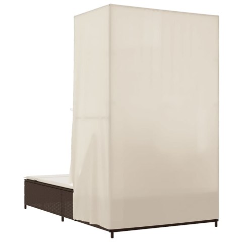 PODWÓJNA LEŻANKA Z DASZKIEM I ZASŁONAMI BRĄZOWY POLIRATTAN