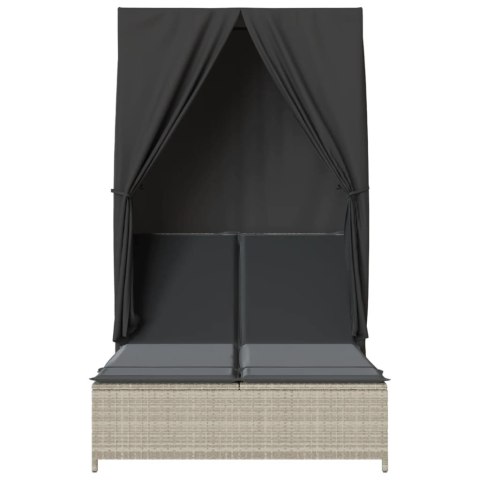 PODWÓJNA LEŻANKA Z DASZKIEM I ZASŁONAMI JASNOSZARY POLIRATTAN