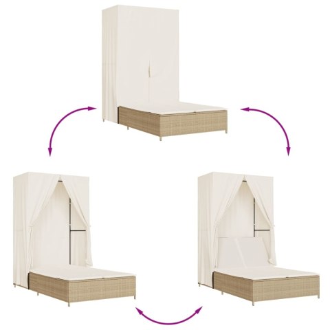 PODWÓJNA LEŻANKA Z DASZKIEM I ZASŁONAMI BEŻOWY POLIRATTAN
