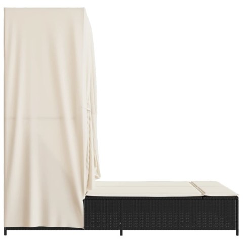 PODWÓJNA LEŻANKA Z DASZKIEM I ZASŁONAMI CZARNY POLIRATTAN