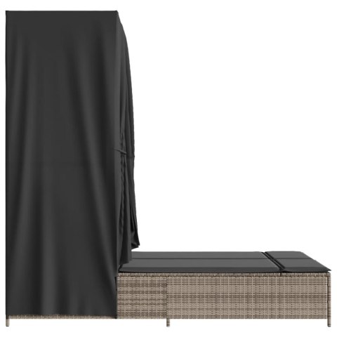 PODWÓJNA LEŻANKA Z DASZKIEM I ZASŁONAMI SZARY POLIRATTAN