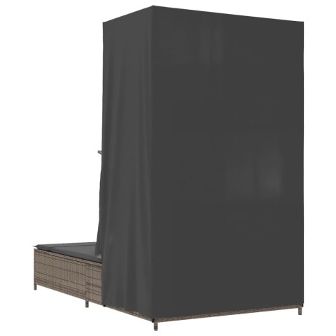 PODWÓJNA LEŻANKA Z DASZKIEM I ZASŁONAMI SZARY POLIRATTAN