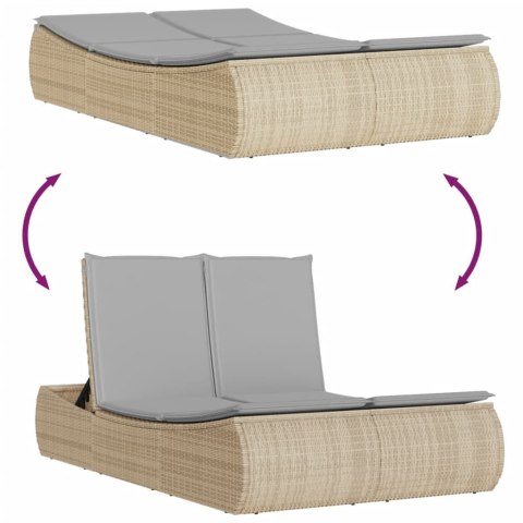 PODWÓJNA LEŻANKA Z PODUSZKAMI BEŻOWA POLIRATTAN