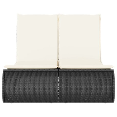 PODWÓJNA LEŻANKA Z PODUSZKAMI CZARNA POLIRATTAN