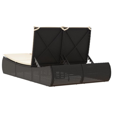 PODWÓJNA LEŻANKA Z PODUSZKAMI CZARNA POLIRATTAN