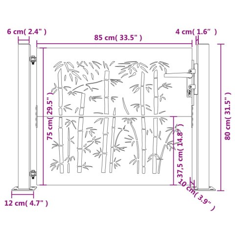 FURTKA OGRODOWA 105X80CM STAL KORTENOWSKA MOTYW BAMBUSA