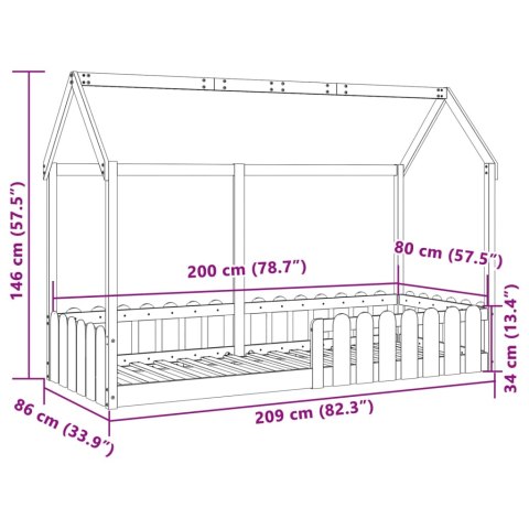 RAMA ŁÓŻKA DZIECIĘCEGO Z DOMKIEM WOSKOWY BRĄZ 80X200CM