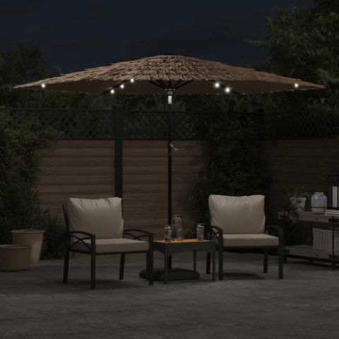 PARASOL OGRODOWY Z LED STALOWY SŁUPEK BRĄZOWY 288X288X225CM