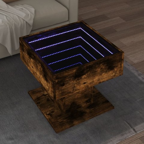 STOLIK KAWOWY Z LED OPALANY DĄB 50X50X45CM
