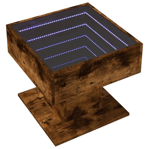STOLIK KAWOWY Z LED OPALANY DĄB 50X50X45CM