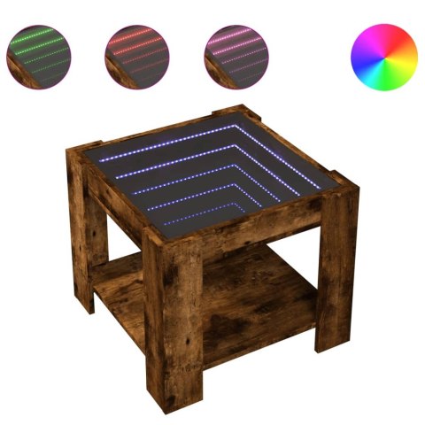 STOLIK KAWOWY Z LED PRZYDYMIONY DĄB 53X53X45CM