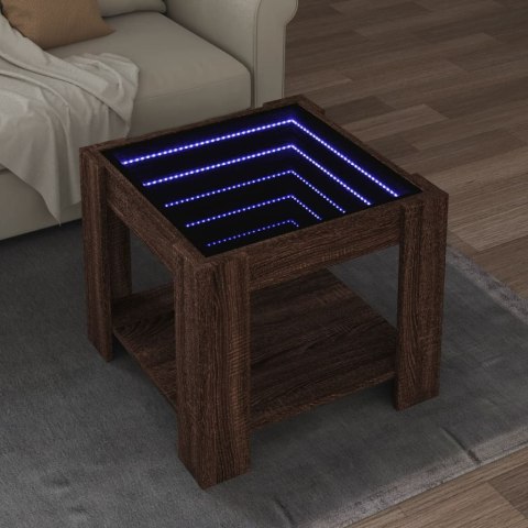 STOLIK KAWOWY Z LED BRĄZOWY DĄB 53X53X45CM
