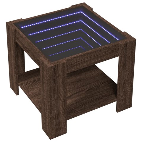 STOLIK KAWOWY Z LED BRĄZOWY DĄB 53X53X45CM