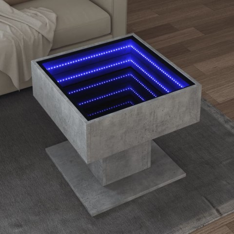 STOLIK KAWOWY Z LED SZAROŚĆ BETONU 50X50X45CM