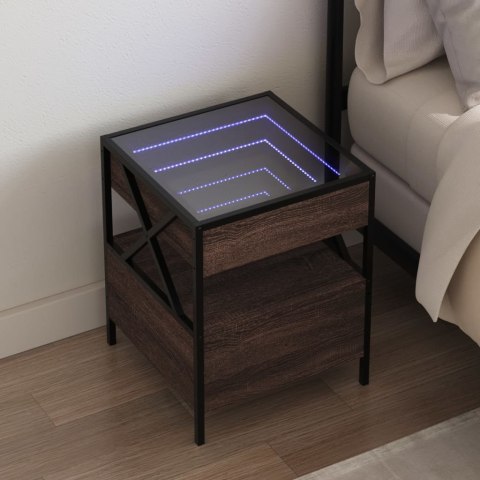 STOLIK NOCNY Z LED INFINITY BRĄZOWY DĄB 40X40X51CM