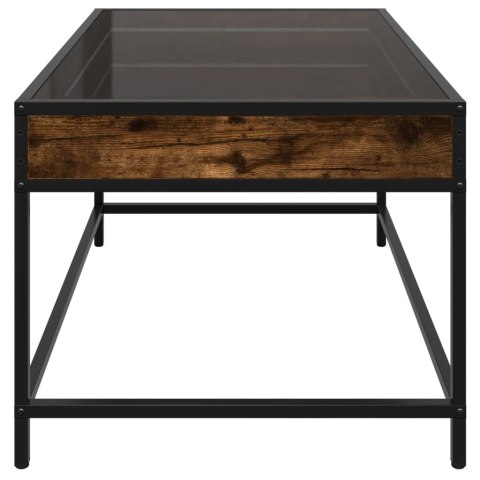 STOLIK KAWOWY Z LED INFINITY PRZYDYMIONY DĄB 70X50X41CM