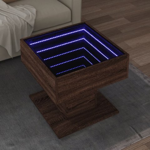 STOLIK KAWOWY Z LED BRĄZOWY DĄB 50X50X45CM