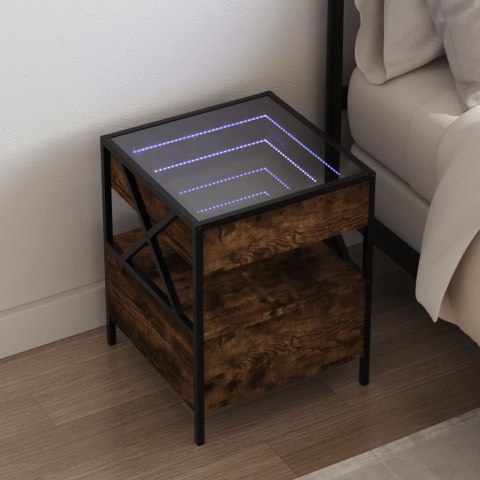 STOLIK NOCNY Z LED INFINITY PRZYDYMIONY DĄB 40X40X51CM