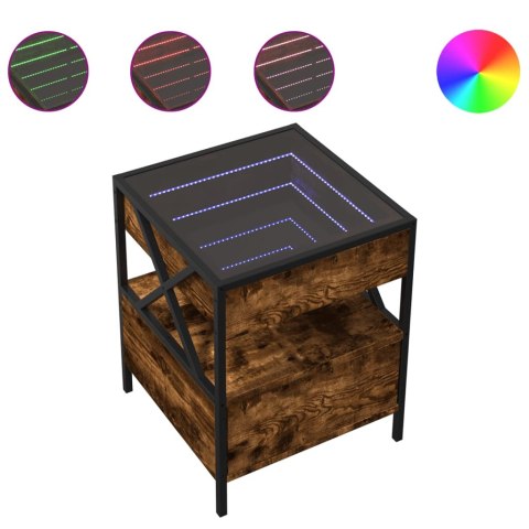 STOLIK NOCNY Z LED INFINITY PRZYDYMIONY DĄB 40X40X51CM