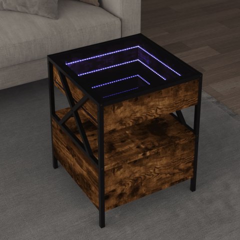 STOLIK KAWOWY Z LED INFINITY PRZYDYMIONY DĄB 40X40X51CM