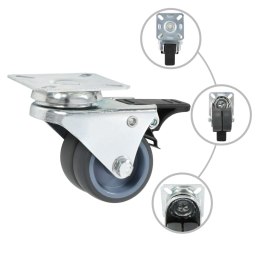 PODWÓJNE KÓŁKA SKRĘTNE Z PODWÓJNYMI HAMULCAMI 4 SZT. 50MM