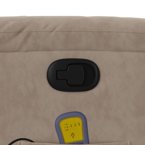 ROZKŁADANY FOTEL MASUJĄCY KOLOR TAUPE OBITY MIKROFIBRĄ