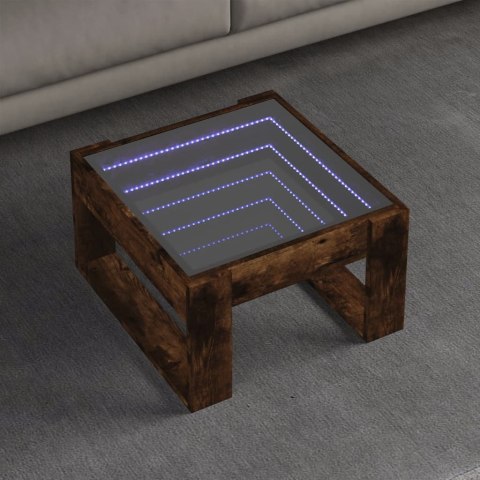 STOLIK KAWOWY Z LED INFINITY PRZYDYMIONY DĄB 50X53X30CM