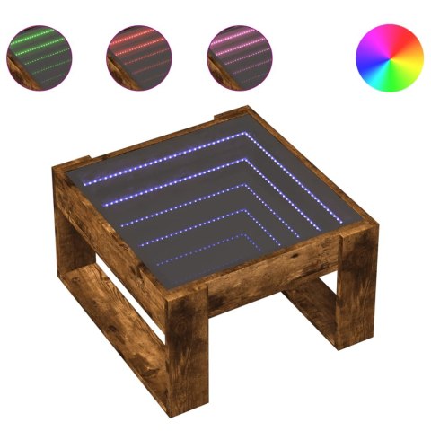 STOLIK KAWOWY Z LED INFINITY PRZYDYMIONY DĄB 50X53X30CM