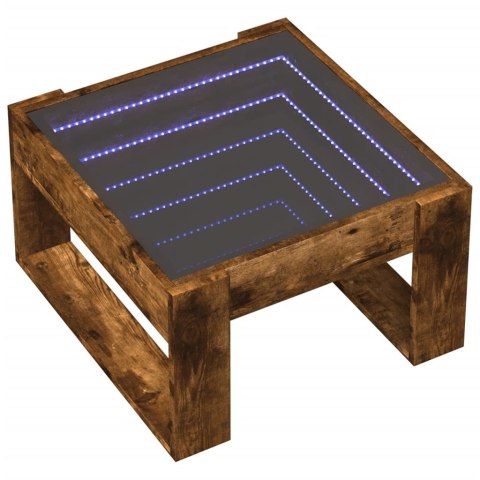 STOLIK KAWOWY Z LED INFINITY PRZYDYMIONY DĄB 50X53X30CM