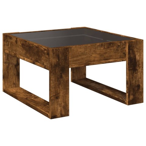 STOLIK KAWOWY Z LED INFINITY PRZYDYMIONY DĄB 50X53X30CM
