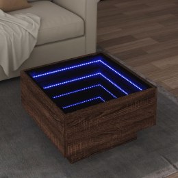 STOLIK KAWOWY Z LED BRĄZOWY DĄB 50X50X30CM