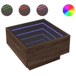 STOLIK KAWOWY Z LED BRĄZOWY DĄB 50X50X30CM