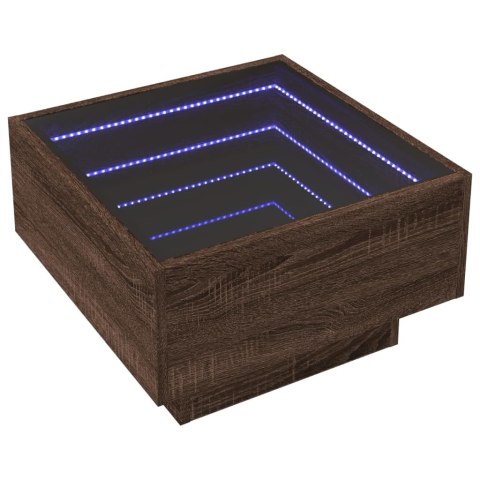 STOLIK KAWOWY Z LED BRĄZOWY DĄB 50X50X30CM