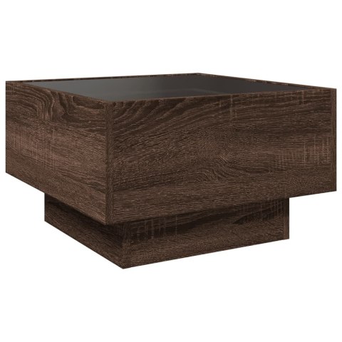 STOLIK KAWOWY Z LED BRĄZOWY DĄB 50X50X30CM