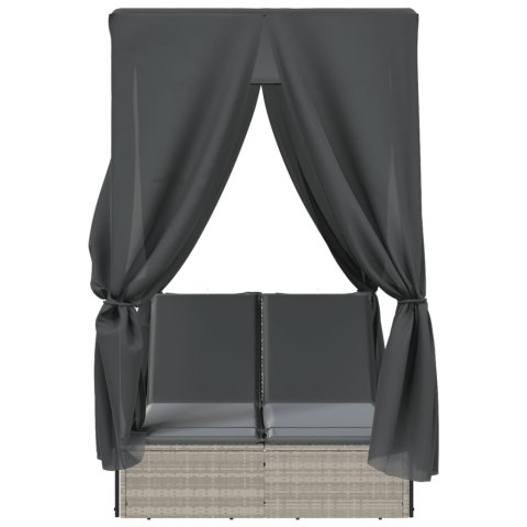 PODWÓJNA LEŻANKA Z DASZKIEM I ZASŁONAMI JASNOSZARY POLIRATTAN