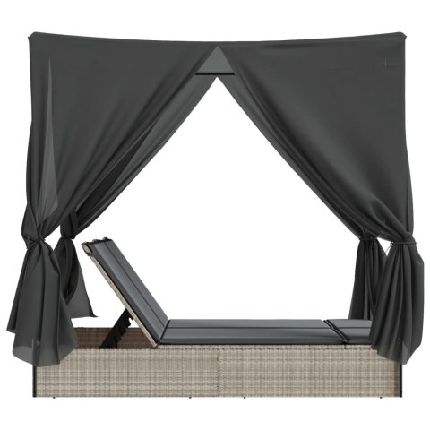 PODWÓJNA LEŻANKA Z DASZKIEM I ZASŁONAMI JASNOSZARY POLIRATTAN