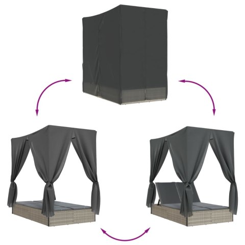PODWÓJNA LEŻANKA Z DASZKIEM I ZASŁONAMI JASNOSZARY POLIRATTAN
