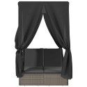 PODWÓJNA LEŻANKA Z DASZKIEM I ZASŁONAMI SZARY POLIRATTAN