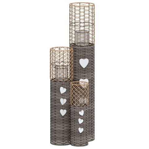 LAMPIONY ŚWIECZNIKI 3 SZTUKI SZARE WIKLINA