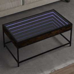 STOLIK KAWOWY Z LED INFINITY PRZYDYMIONY DĄB 90X50X41CM