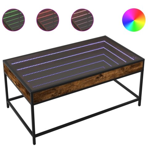 STOLIK KAWOWY Z LED INFINITY PRZYDYMIONY DĄB 90X50X41CM
