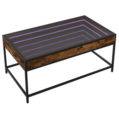 STOLIK KAWOWY Z LED INFINITY PRZYDYMIONY DĄB 90X50X41CM
