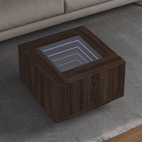 STOLIK KAWOWY Z LED BRĄZOWY DĄB 60X60X40CM