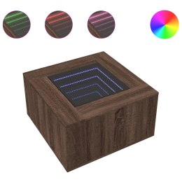 STOLIK KAWOWY Z LED BRĄZOWY DĄB 60X60X40CM