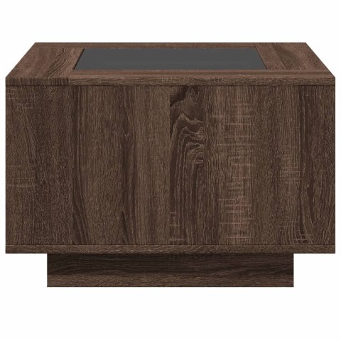 STOLIK KAWOWY Z LED BRĄZOWY DĄB 60X60X40CM